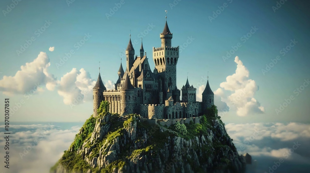 Fototapeta premium Explore a stunning high-definition depiction of a magical castle set against a dramatic sky with majestic clouds