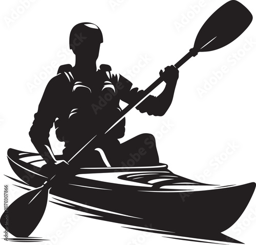 Kayaking silhouette vector illustration isolated on a white background