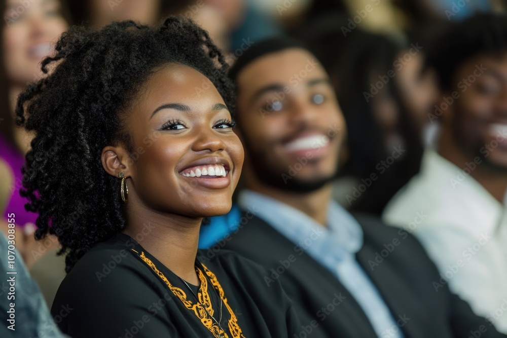 A diverse group of individuals smiles joyfully during a lively presentation, showing engagement and enthusiasm for the speakers message in a bright, casual setting. A diverse group of individuals smiles joyfully during a lively presentation, showing engagement and enthusiasm for the speakers message in a bright, casual setting.