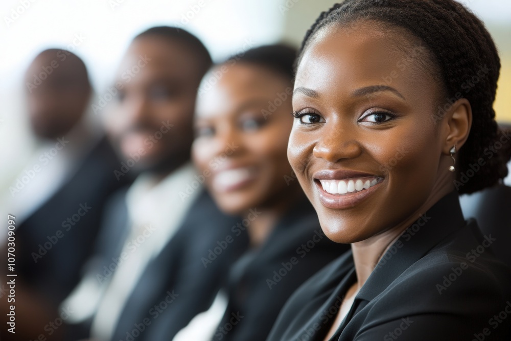 A diverse group of black professionals are engaged and smiling during a presentation at the office. Their positive expressions radiate enthusiasm and teamwork, creating an uplifting atmosphere. A diverse group of black professionals are engaged and smiling during a presentation at the office. Their positive expressions radiate enthusiasm and teamwork, creating an uplifting atmosphere.