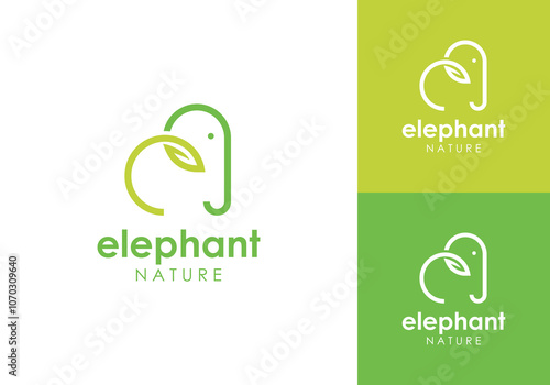 line leaf elephant logo. green leaves animal creative modern vector design photo