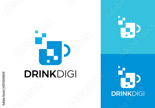 coffee pixel digital logo. drink, restaurant, cafe symbol vector design
