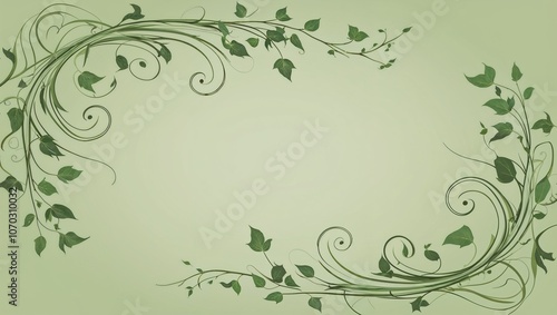 art swirls and vines on light green background, elegant nature design. An elegant art featuring swirls and vines set against a light green background.