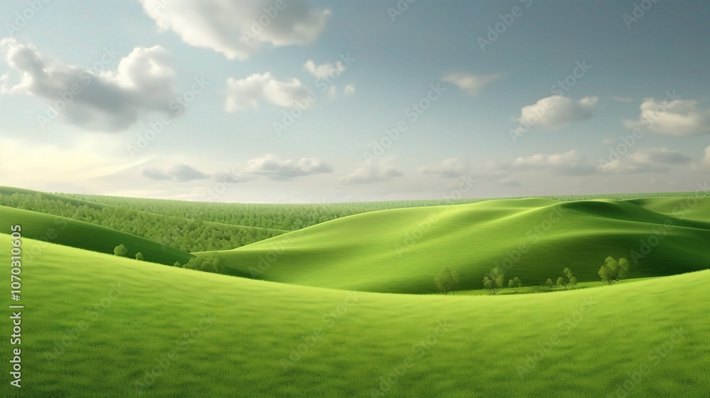Fototapeta premium Serene Green Hills Under Blue Sky