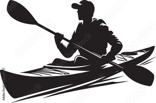 Kayaking silhouette vector illustration isolated on a white background