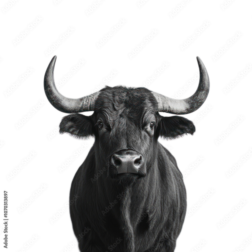 Fototapeta premium Black Bull Portrait on a Solid Black Background