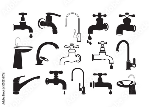 Water faucet vector bundle, Water faucet clipart, Water faucet silhouette.	
