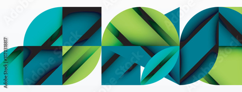 Circle, square and flower petal geometric background. Round shapes composition for wallpaper, banner, background or landing