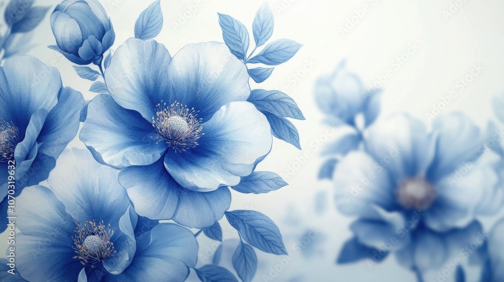 Delicate blue flowers with soft petals and a light background create a serene and romantic atmosphere. Delicate blue flowers with soft petals and a light background create a serene and romantic atmosphere.