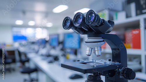 A microscope is on a table in a lab