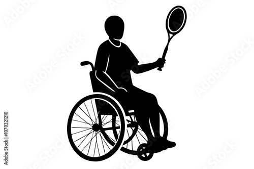 Vector silhouette of tennis player in a wheelchair.