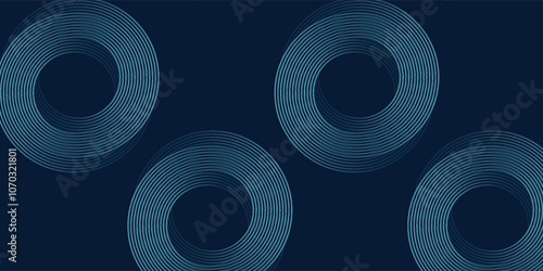 Dark abstract background with blue glowing circle lines. Geometric stripe line art design. Modern shiny blue lines. Futuristic technology concept