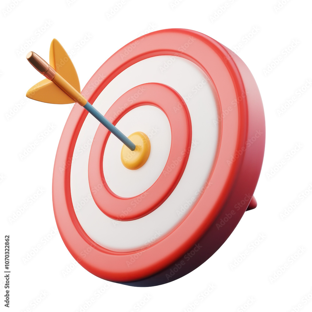 A colorful bullseye target featuring a dart embedded in the center, symbolizing precision and accuracy., isolated on a transparent background. A colorful bullseye target featuring a dart embedded in the center, symbolizing precision and accuracy., isolated on a transparent background.