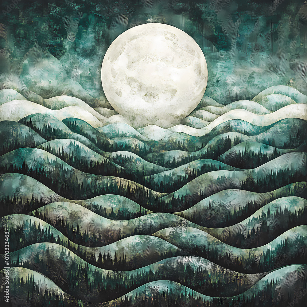 Fototapeta premium Aesthetic, Dark, Landscapes, Geometrically-patterned, Moody, Illustration, Kalevala, Twin Peaks