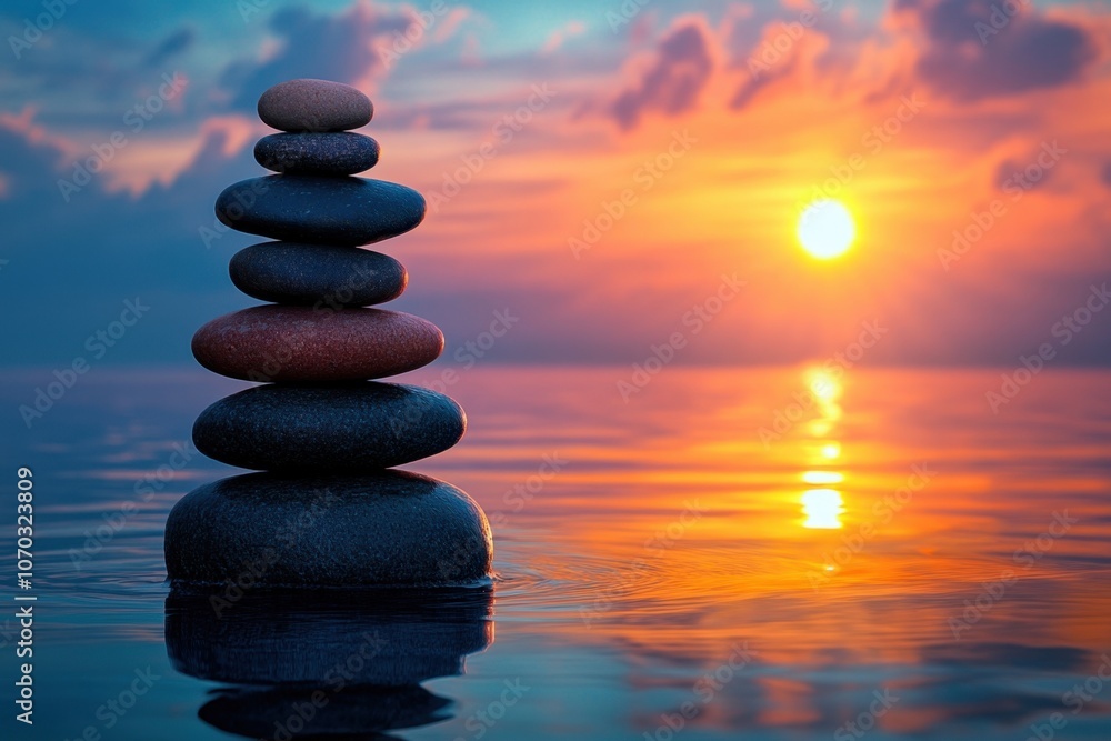 Stones standing on top of each other against the backdrop of a sunset on the seashore Stones standing on top of each other against the backdrop of a sunset on the seashore