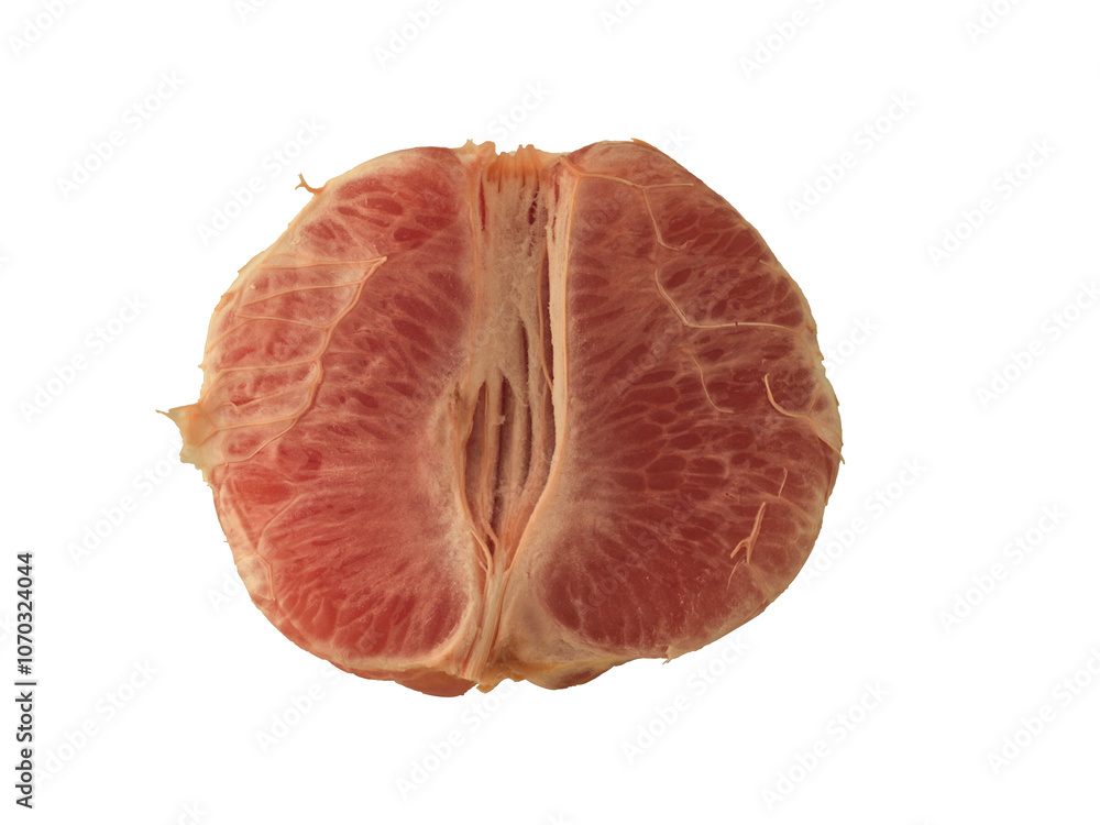 Peeled half of grapefruit on a white background Peeled half of grapefruit on a white background