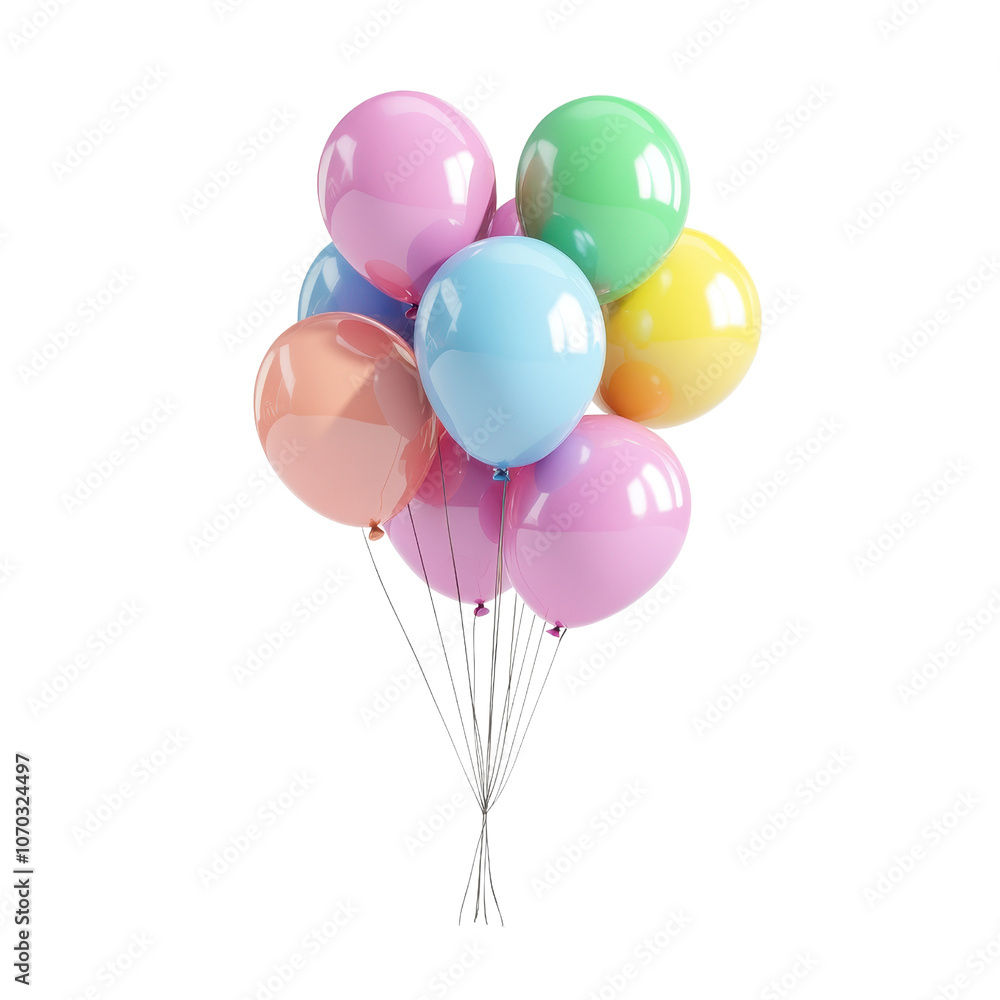 A vibrant cluster of colorful balloons in various hues, creating a joyful and festive appearance., isolated on a transparent background. A vibrant cluster of colorful balloons in various hues, creating a joyful and festive appearance., isolated on a transparent background.