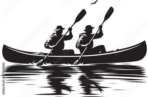 Canoe silhouette vector illustration isolated on a white background