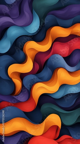 Abstract colorful wavy background with 3D effect and vibrant colors.