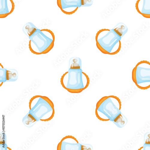 Baby bottles with handles create a seamless pattern, ideal for projects related to infant care and feeding