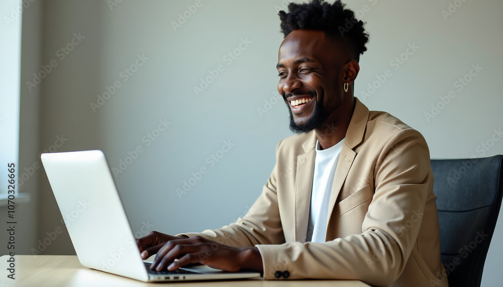 Happy Businessman Working on Laptop Happy Businessman Working on Laptop