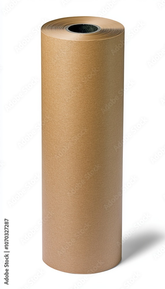 Roll of Brown Kraft Paper for Wrapping, Packing, and Shipping, Isolated on White Background
