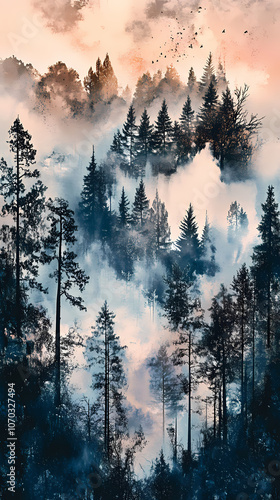 Aesthetic, Dark, Landscapes, Geometrically-patterned, Moody, Illustration, Kalevala, Twin Peaks