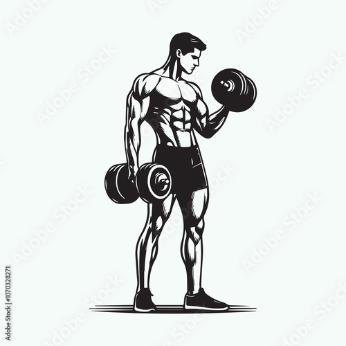 Male Model Lifting Weights vector, Male Model Lifting Weights silhouette vector black and white