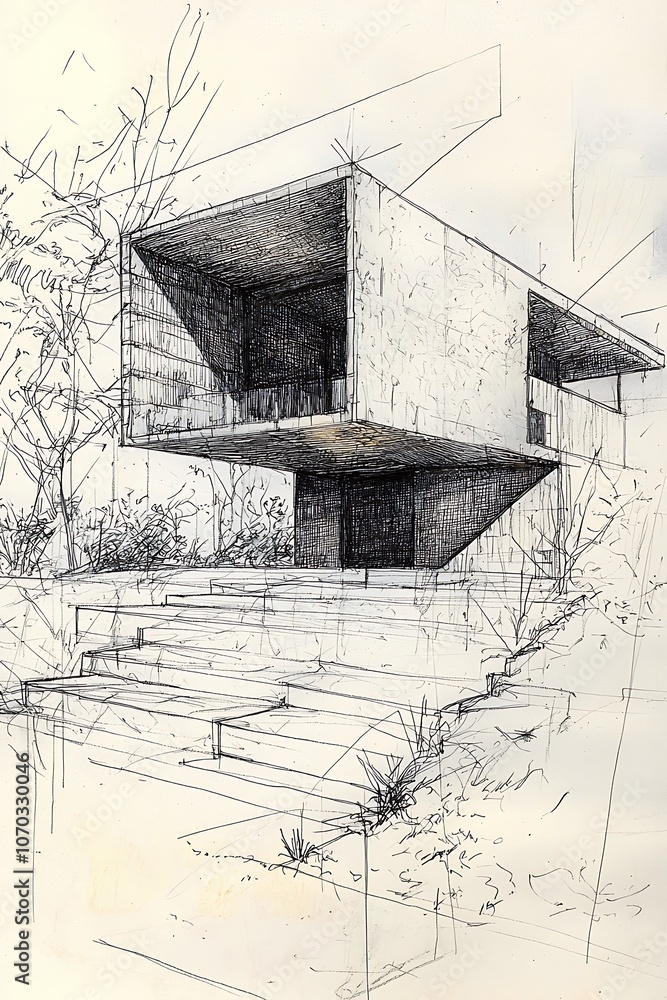 Obraz premium Concept sketch of a private house. Architecture process in focus.