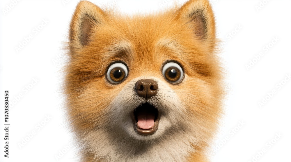 Surprised pomeranian dog displays an adorable expression of shock and delight in stunning close-up photography Surprised pomeranian dog displays an adorable expression of shock and delight in stunning close-up photography