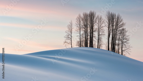 Wallpaper Mural Bare trees on snowy rise beneath soft pastel morning sky Torontodigital.ca