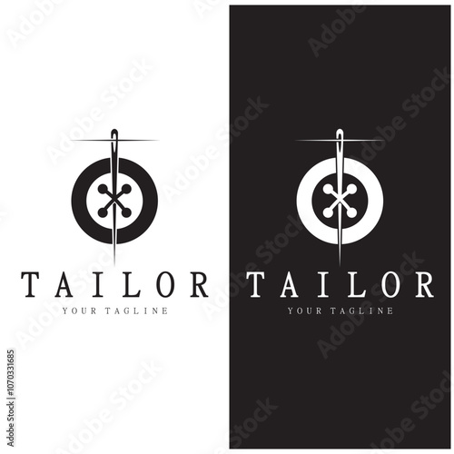 tailor logo icon illustration template combination of buttons for clothes, thread and sewing machine, for clothing product design, convection companies, fashion in vector form
