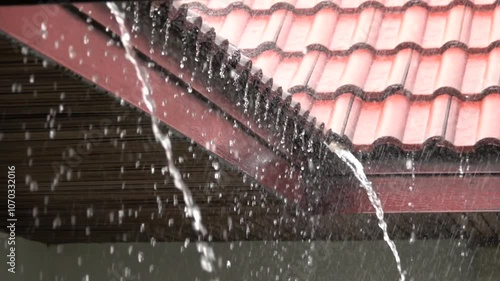 A roof is leaking and water is dripping from it