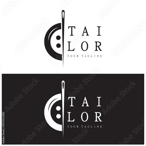 tailor logo icon illustration template combination of buttons for clothes, thread and sewing machine, for clothing product design, convection companies, fashion in vector form