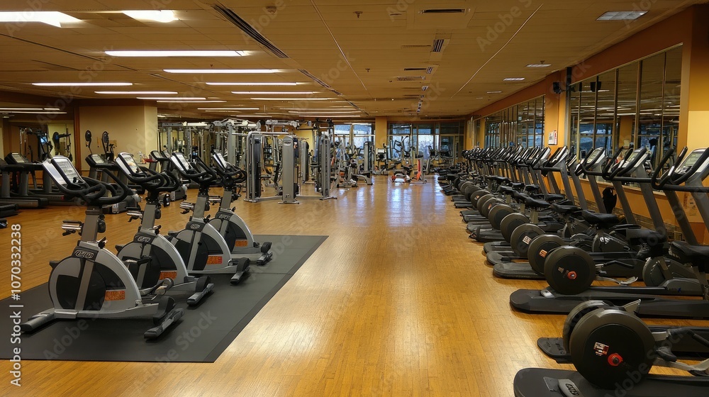 Fototapeta premium Spacious Gym Interior with Fitness Equipment
