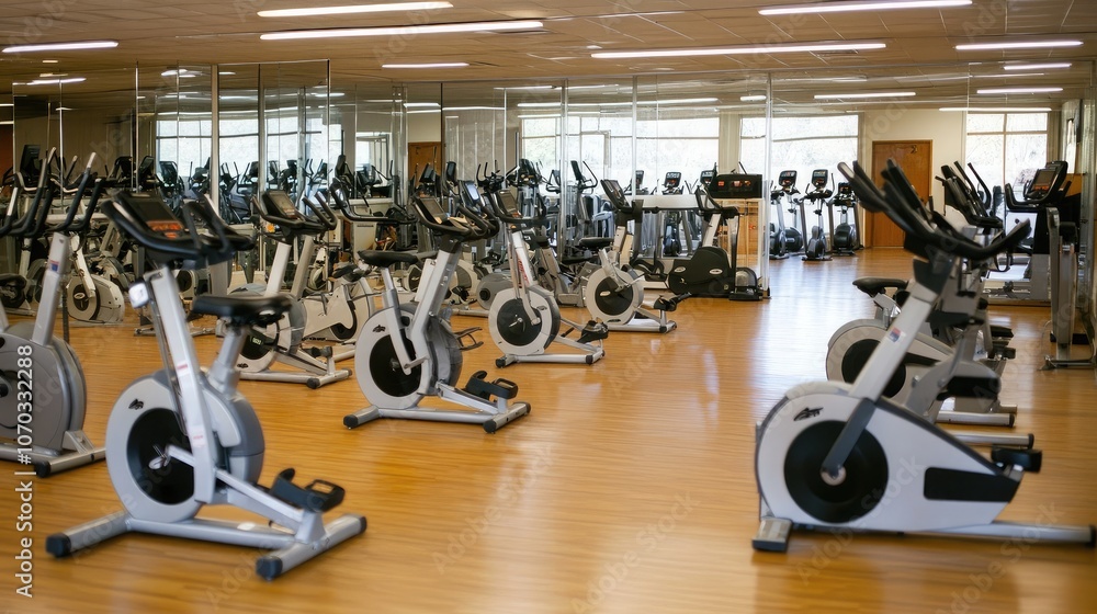 Obraz premium Spacious and Modern Gym Interior with Exercise Equipment