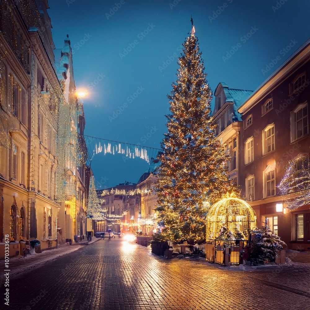 Christmas Night city street Christmas Night city street