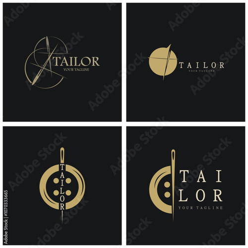 tailor logo icon illustration template combination of buttons for clothes, thread and sewing machine, for clothing product design, convection companies, fashion in vector form