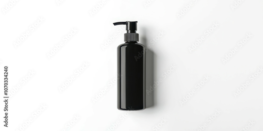 A black bottle of liquid soap sits on a white background A black bottle of liquid soap sits on a white background