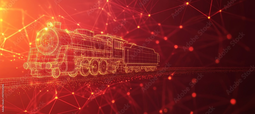 Obraz premium Wireframe outline of Industrial Revolution Classic. Visualization 3d model on futuristic background
