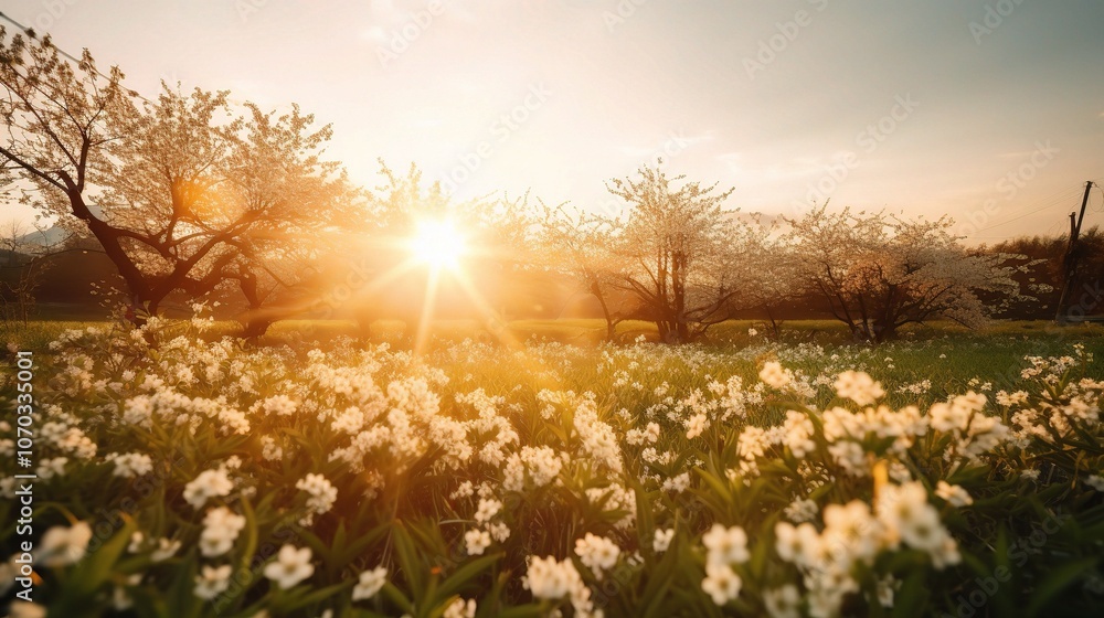 Serene Spring Landscape with Blossoming Flowers Serene Spring Landscape with Blossoming Flowers