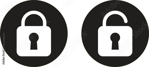 Locked and unlocked icon set . Open and closed padlock icons . Lock and unlock icons . Vector illustration