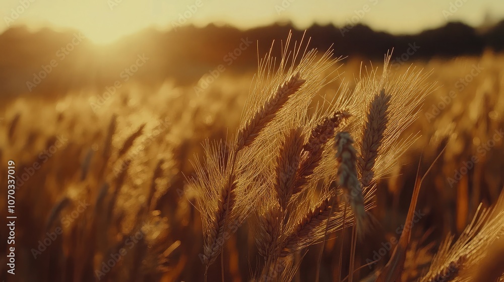 Golden Wheat Field at Sunset with Gentle Breeze Golden Wheat Field at Sunset with Gentle Breeze