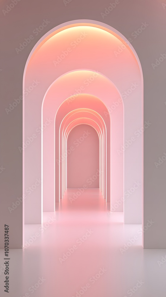 Empty white space with a minimalist design featuring elegant arches, clean lines, and soft lighting, creating a serene and modern architectural aesthetic Empty white space with a minimalist design featuring elegant arches, clean lines, and soft lighting, creating a serene and modern architectural aesthetic