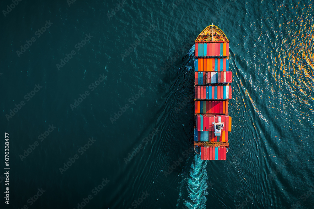 Top view of containers on ship, shipping generated.AI Top view of containers on ship, shipping generated.AI