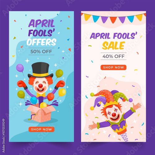 April Fools' Day Sale Banners with Clowns