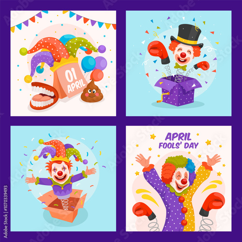 April Fools' Day Clown Illustrations Collage