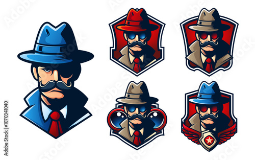 Cartoon Detective Logo Set with Various Designs