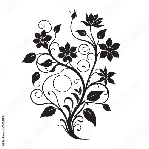 Silhouette of a cluster of flowers with delicate stems and bold petals