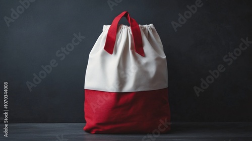 Santa bag with a modern, slim design in plain white on a charcoal gray background, high contrast photo